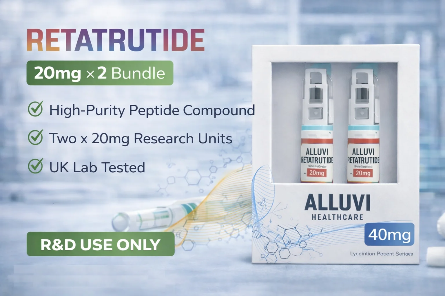 Alluvi Healthcare Retatrutide 20mg x2 Bundle – Research Peptide UK Buy Online